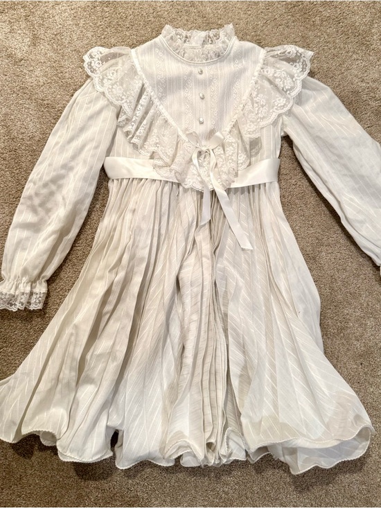 madona Other - Haddad Cream Lace Yoke Pleated Formal Girls Dress with Bow